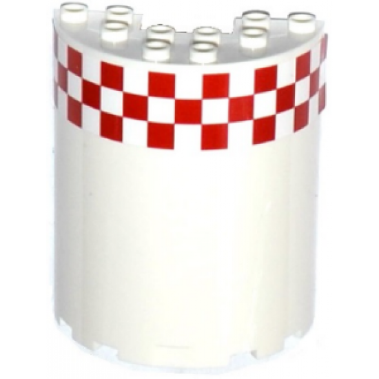 Cylinder Half 3 x 6 x 6 with 1 x 2 Cutout with Red and White Small Checkered Pattern, 16 Boxes on 3 Rows (Sticker) - Set 60104