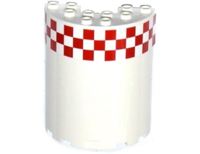 Cylinder Half 3 x 6 x 6 with 1 x 2 Cutout with Red and White Small Checkered Pattern, 16 Boxes on 3 Rows (Sticker) - Set 60104