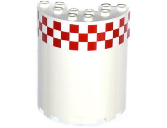 Cylinder Half 3 x 6 x 6 with 1 x 2 Cutout with Red and White Small Checkered Pattern, 16 Boxes on 3 Rows (Sticker) - Set 60104