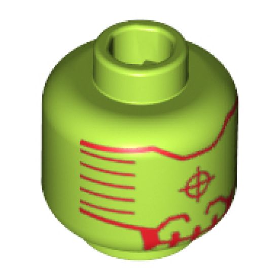 Minifigure, Head Alien with Red Head-Up Display (HUD) Pattern - Hollow Stud