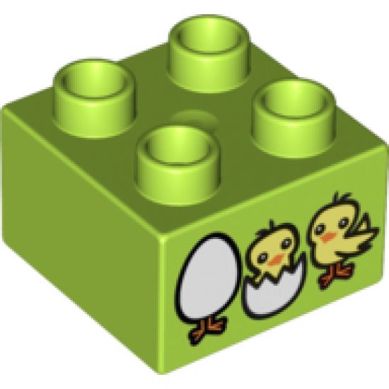 Duplo, Brick 2 x 2 with Chicks and Hatching Eggs Pattern