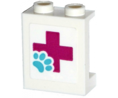 Panel 1 x 2 x 2 with Side Supports - Hollow Studs with Magenta Cross and Animal Paw Pattern (Sticker) - Set 41125