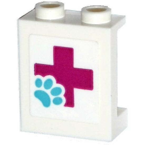 Panel 1 x 2 x 2 with Side Supports - Hollow Studs with Magenta Cross and Animal Paw Pattern (Sticker) - Set 41125