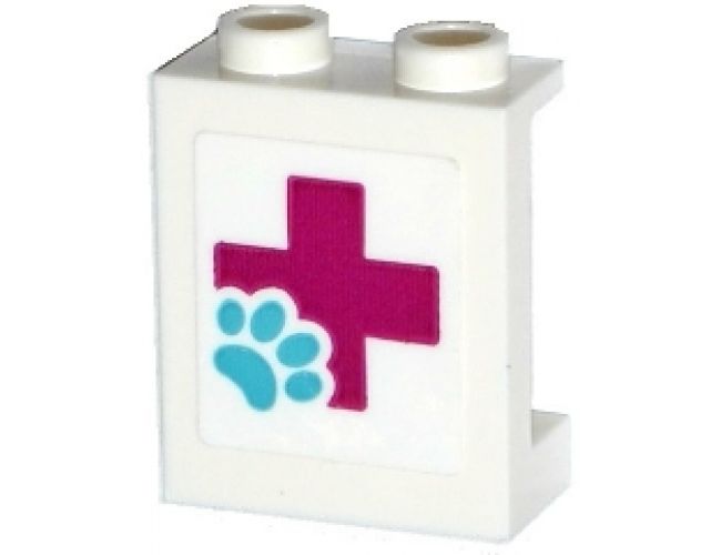 Panel 1 x 2 x 2 with Side Supports - Hollow Studs with Magenta Cross and Animal Paw Pattern (Sticker) - Set 41125