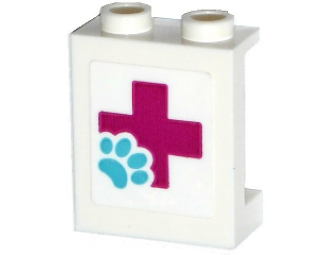 Panel 1 x 2 x 2 with Side Supports - Hollow Studs with Magenta Cross and Animal Paw Pattern (Sticker) - Set 41125