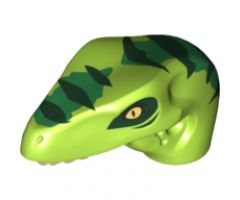 Animal, Body Part Dinosaur Head Raptor with Pin Hole, Tan Teeth and Dark Green Stripes and Green Markings Pattern