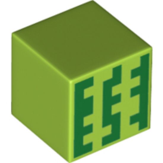 Minifigure, Head, Modified Cube with 3 Green Blocky Lines Pattern (Minecraft Melon)