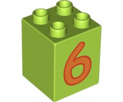 Duplo, Brick 2 x 2 x 2 with Number 6 Orange Pattern
