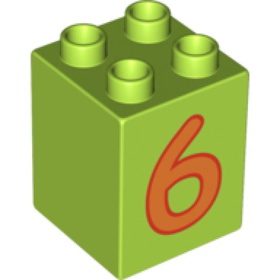 Duplo, Brick 2 x 2 x 2 with Number 6 Orange Pattern