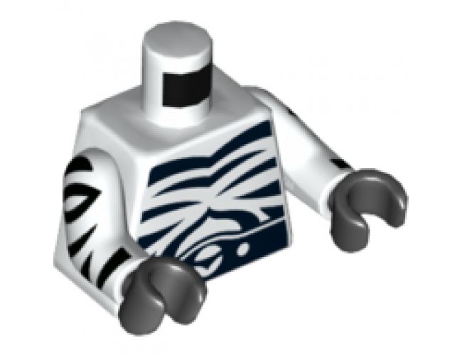 Torso with Black Zebra Stripes and Black Belt on Front and Back Pattern / White Arms with Black Zebra Stripes Pattern / Black Hands