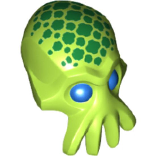 Minifigure, Head, Modified Alien with 4 Mouth Tentacles and Blue Eyes and Green Spots Pattern