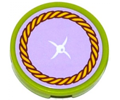 Tile, Round 2 x 2 with Bottom Stud Holder with Lavender Cushion with White Button and Yellow Rope Trim Pattern (Sticker) - Set 41094