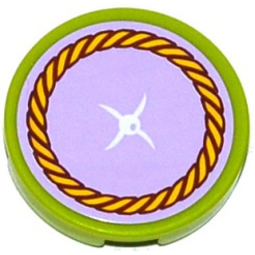 Tile, Round 2 x 2 with Bottom Stud Holder with Lavender Cushion with White Button and Yellow Rope Trim Pattern (Sticker) - Set 41094