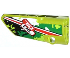 Technic, Panel Fairing # 3 Small Smooth Long, Side A with Red Stripe and 'TIO OIL' on Black, White and Green Camouflage Pattern (Sticker) - Set 42027