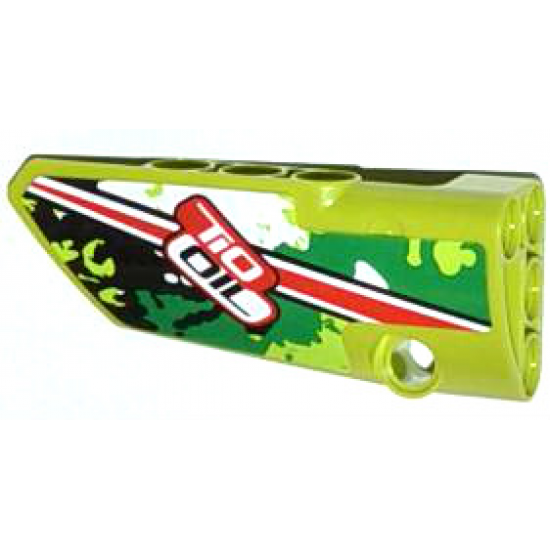 Technic, Panel Fairing # 3 Small Smooth Long, Side A with Red Stripe and 'TIO OIL' on Black, White and Green Camouflage Pattern (Sticker) - Set 42027