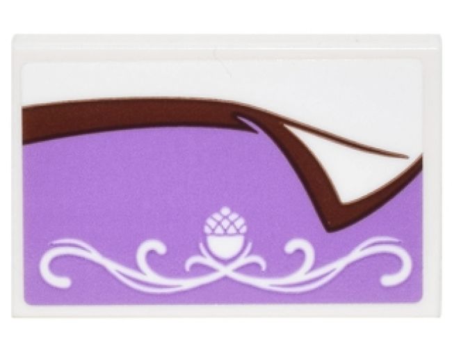Tile 2 x 3 with Medium Lavender Blanket with Reddish Brown Trim and White Scrollwork with Acorn Pattern (Sticker) - Set 41182