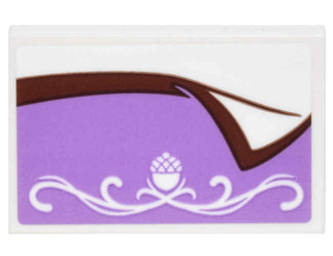Tile 2 x 3 with Medium Lavender Blanket with Reddish Brown Trim and White Scrollwork with Acorn Pattern (Sticker) - Set 41182