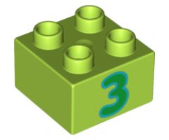 Duplo, Brick 2 x 2 with Number 3 Green Pattern