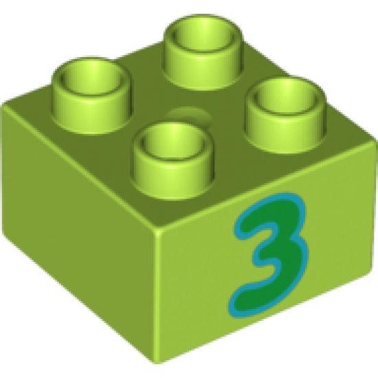 Duplo, Brick 2 x 2 with Number 3 Green Pattern