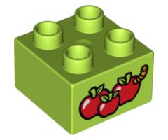 Duplo, Brick 2 x 2 with 3 Red Apples and Worm Pattern