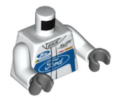 Torso Race Suit with Ford Logo and 'GT' on Front and Ford Logo and 'Powered by EcoBoost' on Back Pattern / White Arms / Dark Bluish Gray Hands