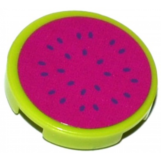 Tile, Round 2 x 2 with Bottom Stud Holder with Watermelon Slice Pattern (Sticker) - Set 41118