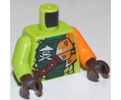 Torso Ninjago Scales, Green Stomach, Ninja Skull with Crossed Swords, Shoulder Armor Pattern / Orange Arm Left / Lime Arm Right / Dark Brown Hands