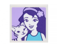 Tile 2 x 2 with Portrait of Female with Headband with Flower and Black and White Striped Cat Pattern (Sticker) - Set 41305