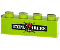 Brick 1 x 4 with 'EXPLORERS' and Volcano Explorers Logo Compass Pattern (Sticker) - Set 60121