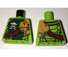 Torso Ninjago Scales, Green Stomach, Ninja Skull with Crossed Swords, Shoulder Armor Pattern
