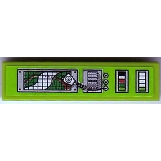 Tile 1 x 4 with Map with Grid and CB Radio with Wire and Indicators Pattern (Sticker) - Set 8899