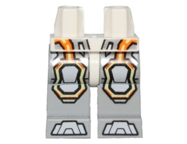 Hips and Light Bluish Gray Legs with Gray Armor and Orange and Yellow Circuitry, Gray Hexagonal Knee Pads and Gray Boots Pattern