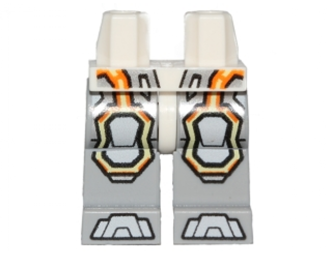 Hips and Light Bluish Gray Legs with Gray Armor and Orange and Yellow Circuitry, Gray Hexagonal Knee Pads and Gray Boots Pattern