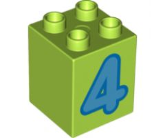 Duplo, Brick 2 x 2 x 2 with Number 4 Medium Blue Pattern