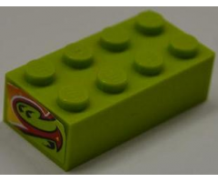 Brick 2 x 4 with Red and Yellow Flame Bottom Half Pattern on Both Ends (Stickers) - Set 8199