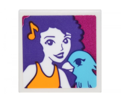 Tile 2 x 2 with Portrait of Female with Musical Note Barrette and Medium Azure Bird Pattern (Sticker) - Set 41305