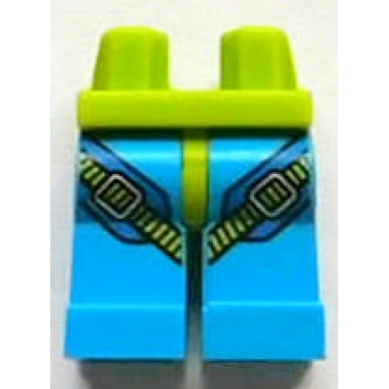 Hips and Dark Azure Legs with Blue and Lime Parachute Harness Straps and Silver Buckles Pattern