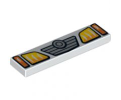 Tile 1 x 4 with Yellow and Orange Headlights and Grille with Concentric Circles Badge Pattern