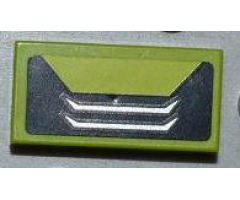 Tile 1 x 2 with White and Silver Grille on Black and Lime Background Pattern (Sticker) - Set 8186
