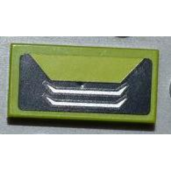 Tile 1 x 2 with White and Silver Grille on Black and Lime Background Pattern (Sticker) - Set 8186
