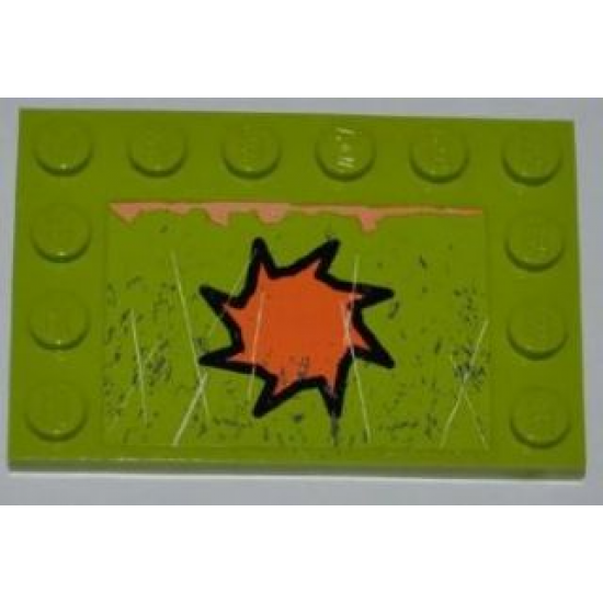 Tile, Modified 4 x 6 with Studs on Edges with Orange 8-Point Star, Rust and Scratches Pattern (Sticker) - Set 8964