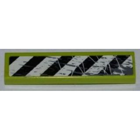 Tile 1 x 4 with Black and White Danger Stripes, Scratches and Splatters Pattern Model Left (Sticker) - Set 8963