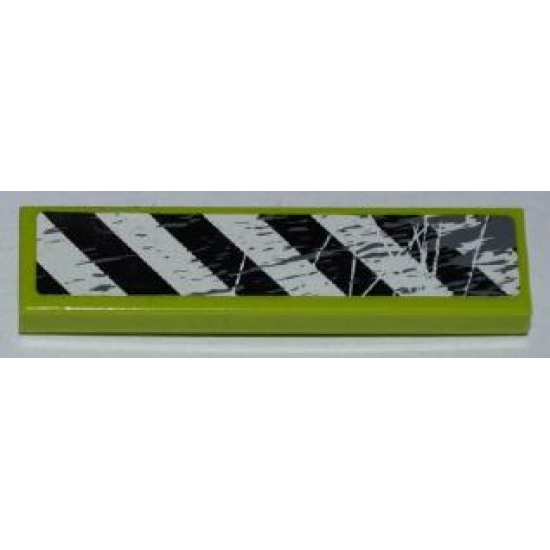 Tile 1 x 4 with Black and White Danger Stripes, Scratches and Splatters Pattern Model Right (Sticker) - Set 8963