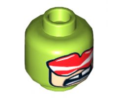 Minifigure, Head Balaclava with Red and White Goggles, Light Nougat Face, Open Mouth Missing Tooth Pattern - Hollow Stud
