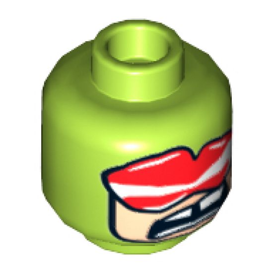 Minifigure, Head Balaclava with Red and White Goggles, Light Nougat Face, Open Mouth Missing Tooth Pattern - Hollow Stud