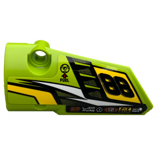 Technic, Panel Fairing # 3 Small Smooth Long, Side A with '88', Fuel Hole, Yellow and White Stripes on Lime Background Pattern (Sticker) - Set 42072
