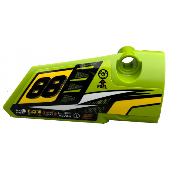 Technic, Panel Fairing # 4 Small Smooth Long, Side B with '88', Fuel Hole, Yellow and White Stripes on Lime Background Pattern (Sticker) - Set 42072