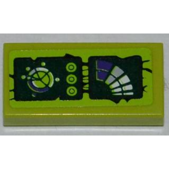 Tile 1 x 2 with Control Panel with Buttons and Dark Purple Gauges Pattern (Sticker) - Set 9447