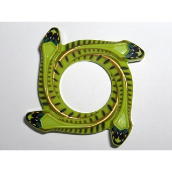 Ring 4 x 4 with 2 x 2 Hole and 4 Snake Head Ends and Dark Green and Gold Scales Snake Pattern (Ninjago Spinner Crown)