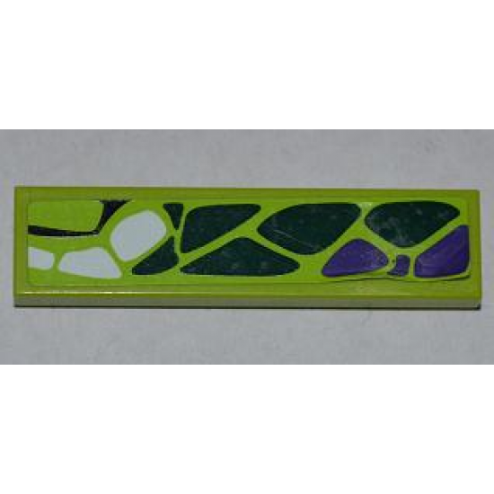 Tile 1 x 4 with Dark Green, Dark Purple and White Scales Pattern Model Right (Sticker) - Set 9445